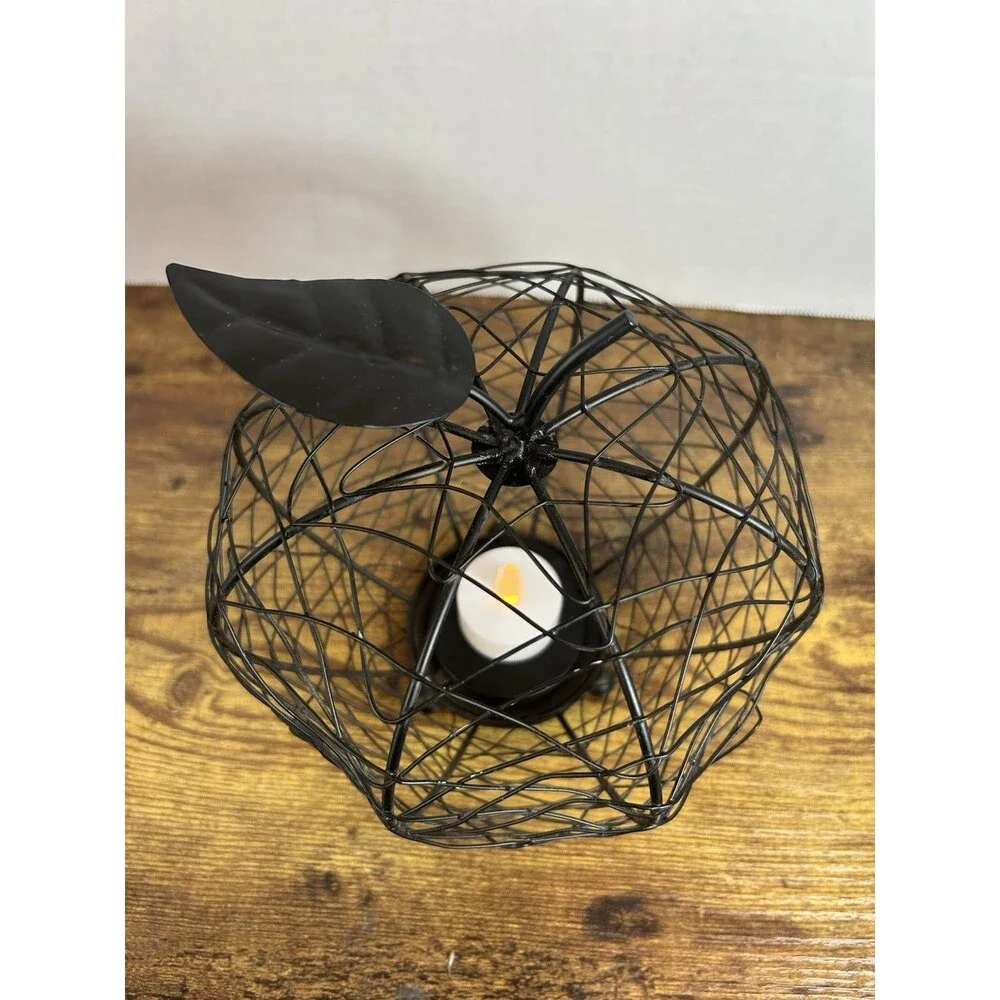 Vintage Black Wire Apple Candle Holder Teacher Fall Gift Farmhouse Decor 7 inch
